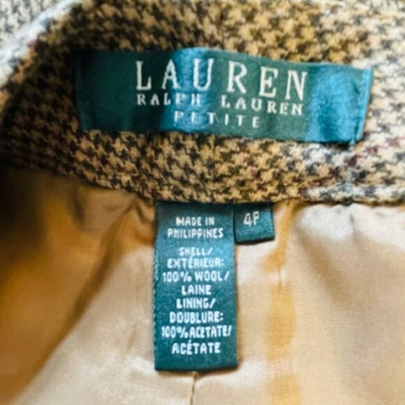 Vintage Lauren Ralph Lauren 100% Wool Houndstooth Plaid Trousers Pants Cuffed 4P - Picture 6 of 6